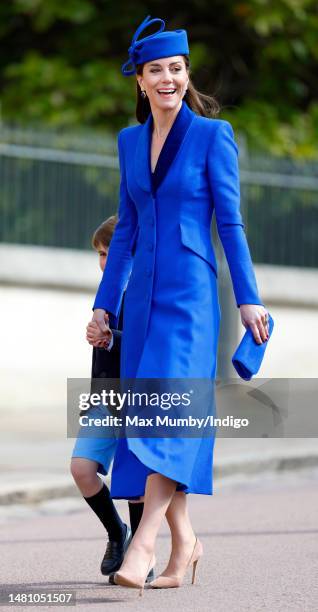 Prince Louis of Wales and Catherine, Princess of Wales attend the traditional Easter Sunday Mattins Service at St George's Chapel, Windsor Castle on...