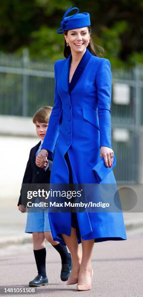 Prince Louis of Wales and Catherine, Princess of Wales attend the traditional Easter Sunday Mattins Service at St George's Chapel, Windsor Castle on...