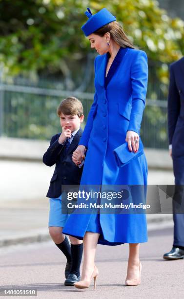 Prince Louis of Wales and Catherine, Princess of Wales attend the traditional Easter Sunday Mattins Service at St George's Chapel, Windsor Castle on...