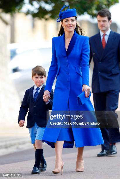 Prince Louis of Wales and Catherine, Princess of Wales attend the traditional Easter Sunday Mattins Service at St George's Chapel, Windsor Castle on...