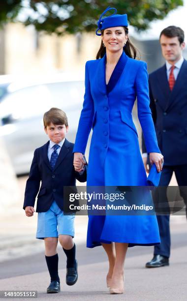 Prince Louis of Wales and Catherine, Princess of Wales attend the traditional Easter Sunday Mattins Service at St George's Chapel, Windsor Castle on...