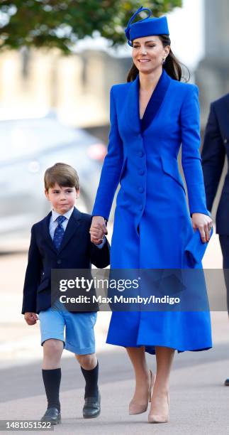 Prince Louis of Wales and Catherine, Princess of Wales attend the traditional Easter Sunday Mattins Service at St George's Chapel, Windsor Castle on...