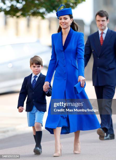 Prince Louis of Wales and Catherine, Princess of Wales attend the traditional Easter Sunday Mattins Service at St George's Chapel, Windsor Castle on...