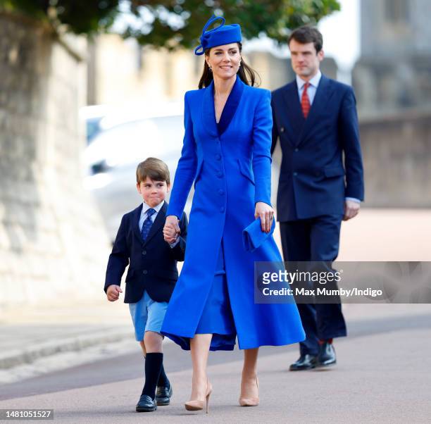 Prince Louis of Wales and Catherine, Princess of Wales attend the traditional Easter Sunday Mattins Service at St George's Chapel, Windsor Castle on...