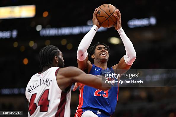 Jaden Ivey of the Detroit Pistons against Patrick Williams of the ...
