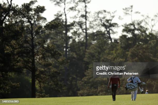 Jon Rahm of Spain walks down the 15th fairway during the final round of the 2023 Masters Tournament at Augusta National Golf Club on April 09, 2023...