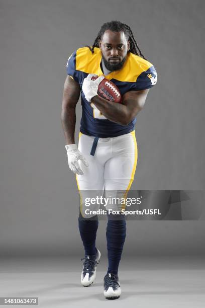 Alex Collins of the Memphis Showboats poses for a portrait on March 31, 2023 in Memphis, Tennessee.
