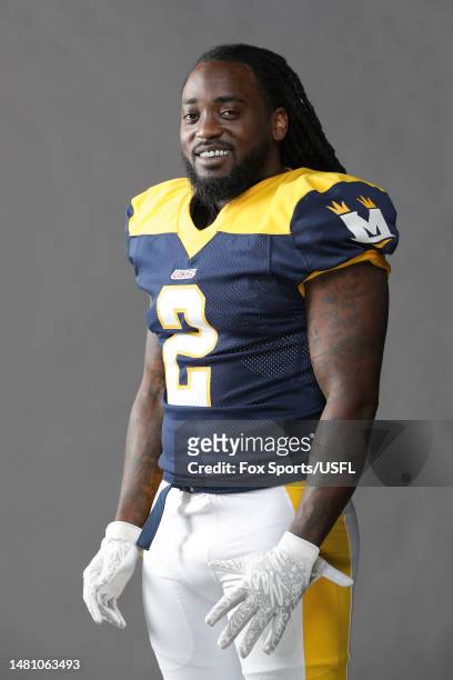 Alex Collins of the Memphis Showboats poses for a portrait on March 31, 2023 in Memphis, Tennessee.