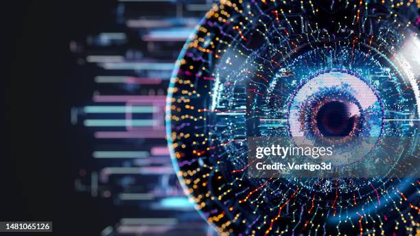 digital eye, ai - artificial intelligence digital concept - visão imagens e fotografias de stock