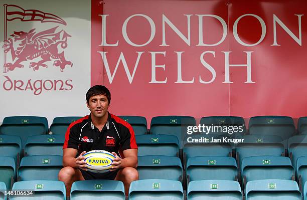 London Welsh new signing Gavin Henson poses during a photocall at Old Deer Park on July 10, 2012 in Richmond, England.