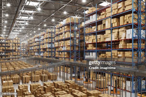 large scale smart distribution warehouse - inside the bicycle corporation of america assembly facility stockfoto's en -beelden