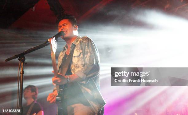 Singer Dougy Mandagi of the band The Temper Trap performs live during a concert at the Astra on June 25, 2012 in Berlin, Germany.