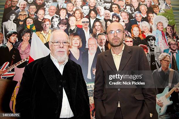 Sir Peter Blake and Wayne Hemingway MBE pose for pictures as they reflect back on Blake's 60 year career and their shared love of collecting mass...