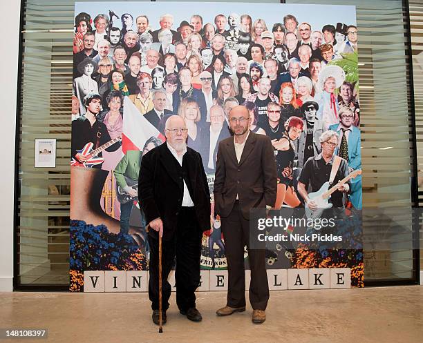 Sir Peter Blake and Wayne Hemingway MBE pose for pictures as they reflect back on Blake's 60 year career and their shared love of collecting mass...