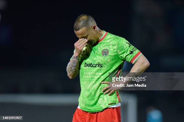 Jesus Duenas of Juarez reacts during the 14th round match between SFC Juarez and Atlas as part of the Torneo Clausura 2023 Liga MX at Olimpico Benito...