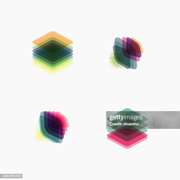 set of various overlapping elements. abstract geometric transparent design - overlapping shapes logo stock illustrations