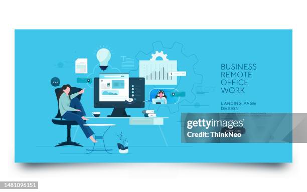 working and talking to using computer - remote location stock illustrations