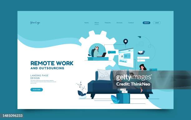 woman work at home with laptop. - casual office stock illustrations