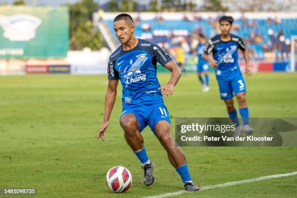 Faiq Jefri Bolkiah of Chonburi FC during the Thai League 1 match between Chonburi and Chiangrai United at Chonburi Municipality Stadium on April 09,...