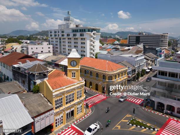 aerial view of phuket old town in thailand - phuket old town stock-fotos und bilder