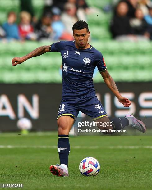 Yan Sasse of the Phoenix in action during the round 23 A-League Men's match between Melbourne City and Wellington Phoenix at AAMI Park on April 10,...