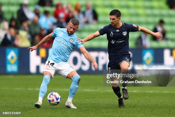 Valon Berisha of Melbourne City in action during the round 23 A-League Men's match between Melbourne City and Wellington Phoenix at AAMI Park on...