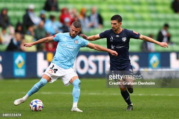 Valon Berisha of Melbourne City in action during the round 23 A-League Men's match between Melbourne City and Wellington Phoenix at AAMI Park on...