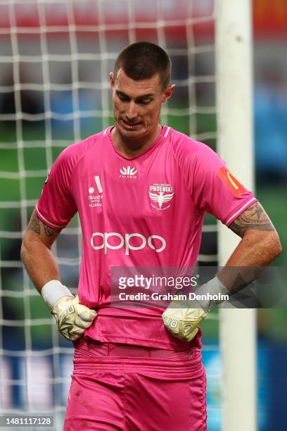 Oliver Sail of the Phoenix reacts during the round 23 A-League Men's match between Melbourne City and Wellington Phoenix at AAMI Park on April 10,...