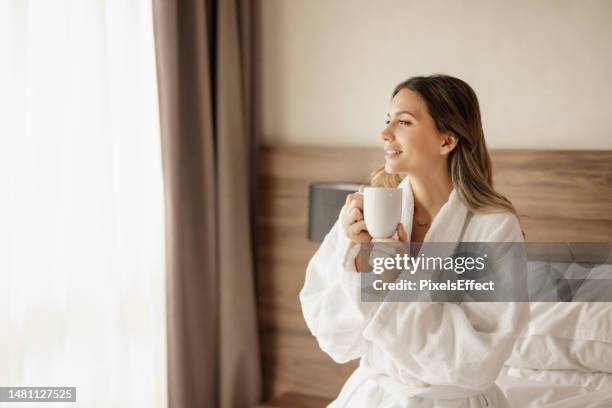 morning rituals - bathrobe stock pictures, royalty-free photos & images