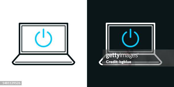laptop with power button. bicolor line icon on black or white background - editable stroke - closed laptop stock illustrations