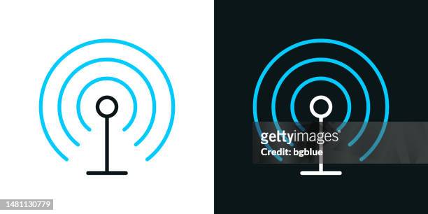 antenna. bicolor line icon on black or white background - editable stroke - radio wave stock illustrations