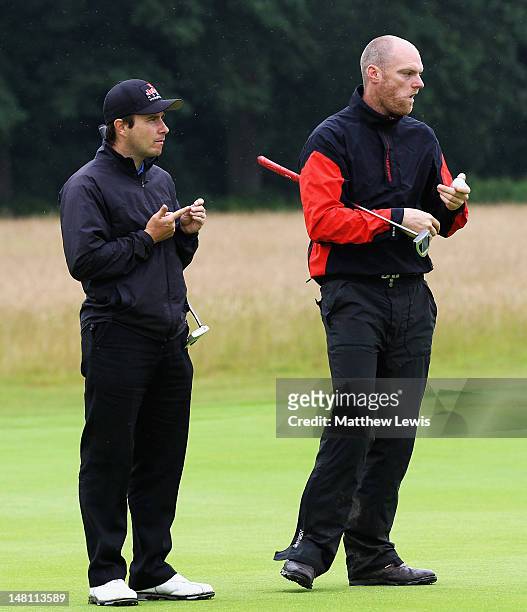 Matthew Cort of Rothley Park Golf Club and Craig Shave of Whetstone Golf Club look on during the Skins PGA Fourball championship Midlands Regional...