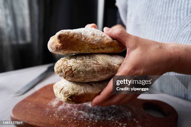 homemade whole wheat ciabatta bread - ciabatta stock pictures, royalty-free photos & images