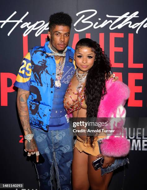 Blueface and ChriseanRock attend Lemuel Plummer's Birthday Celebration presented by Zeus Network hosted by French Montana on April 09, 2023 in Los...