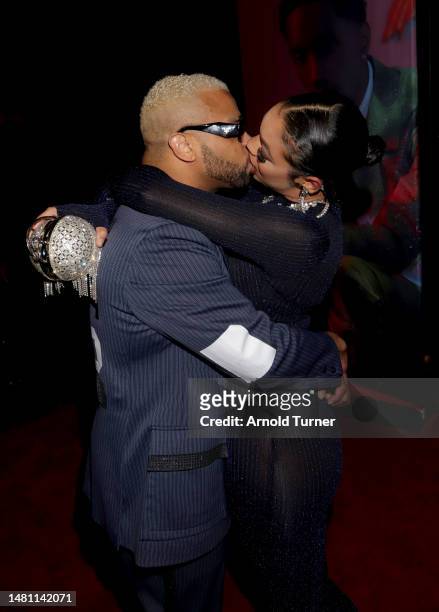 Raz-B and Mona Lee attend Lemuel Plummer's Birthday Celebration presented by Zeus Network hosted by French Montana on April 09, 2023 in Los Angeles,...
