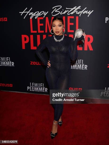 Mona Lee attends Lemuel Plummer's Birthday Celebration presented by Zeus Network hosted by French Montana on April 09, 2023 in Los Angeles,...