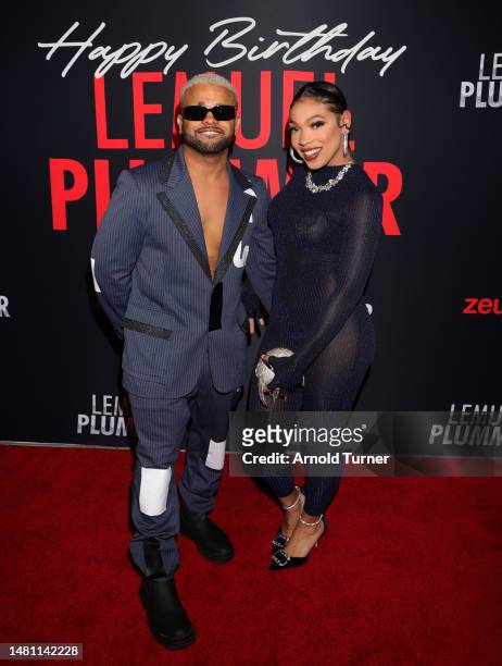Raz-B and Mona Lee attends Lemuel Plummer's Birthday Celebration presented by Zeus Network hosted by French Montana on April 09, 2023 in Los Angeles,...
