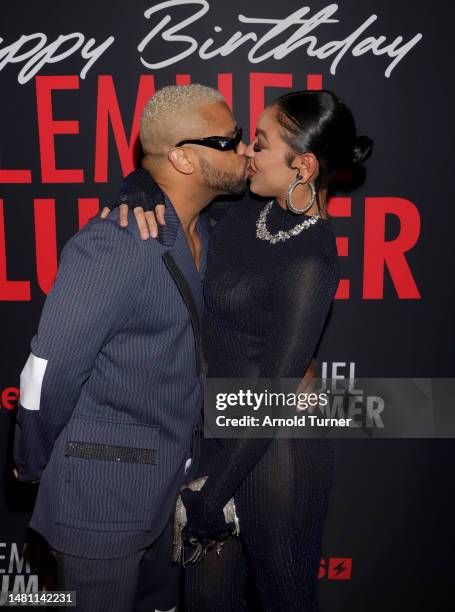 Raz-B and Mona Lee attends Lemuel Plummer's Birthday Celebration presented by Zeus Network hosted by French Montana on April 09, 2023 in Los Angeles,...