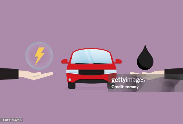 buy an electric car or petrol car - electric car vector stock illustrations