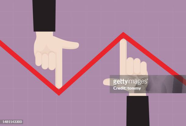 finger pull up and down a stock market graph for the market maker concept - financial analyst stock illustrations