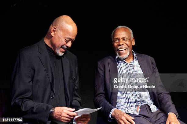 Ben Guillory and Danny Glover on stage during the Paul Robeson's 125th Birthday Celebration at The Los Angeles Theatre Center on April 09, 2023 in...