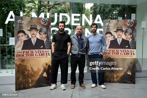 Actor Javier Rey , director Joan Noguera and actor Tamar Novas attend the photocall for "Los Pacientes Del Doctor García" at the Puerta de Atocha -...