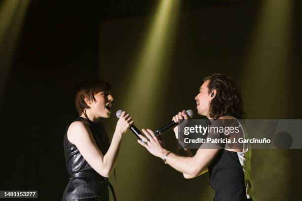 Mia Nicolai and Dion Cooper, Netherlands's entrant for the Eurovision Song Contest 2023, performs onstage during the Eurovision Preparty ES 2023 at...