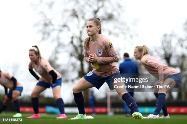 Jess Park of England trains during an England Training Session at The Lensbury on April 10, 2023 in Teddington, England.