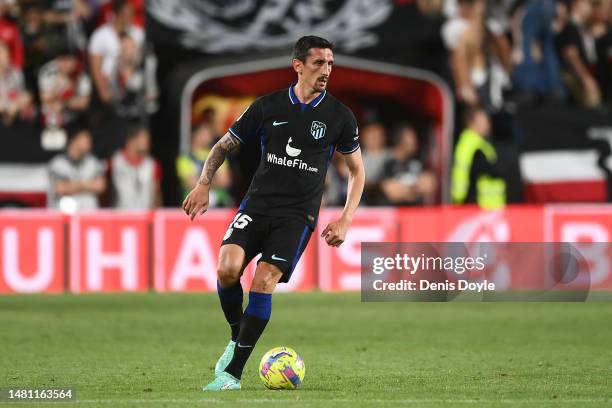 Stefan Savic of Atletico de Madrid controls the ball during the LaLiga Santander match between Rayo Vallecano and Atletico de Madrid at Campo de...