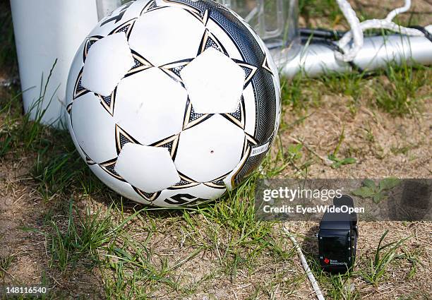 The GoalRef Technology system is tested at Fraunhofer IIS Research Institute on July 10, 2012 in Erlangen, Germany. A magnetic field is installed in...