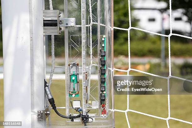 The GoalRef Technology system is tested at Fraunhofer IIS Research Institute on July 10, 2012 in Erlangen, Germany. A magnetic field is installed in...