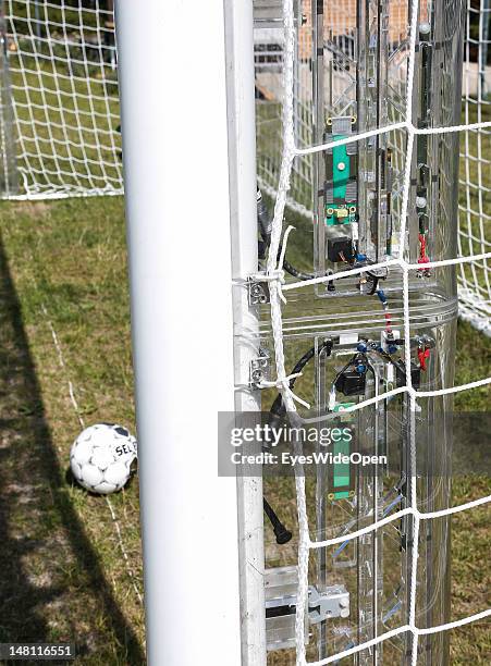 The GoalRef Technology system is tested at Fraunhofer IIS Research Institute on July 10, 2012 in Erlangen, Germany. A magnetic field is installed in...