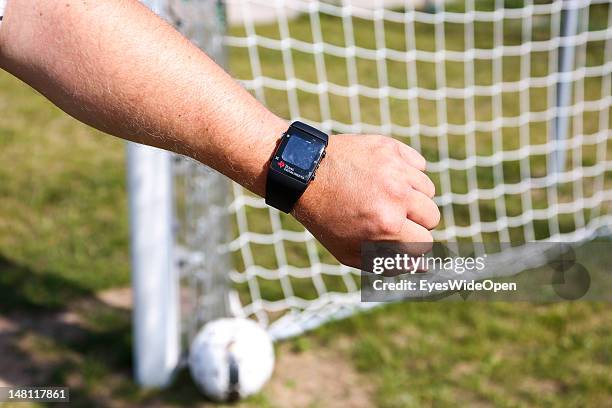 The GoalRef Technology system is tested at Fraunhofer IIS Research Institute on July 10, 2012 in Erlangen, Germany. A magnetic field is installed in...