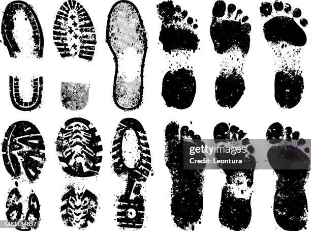 ilustrações de stock, clip art, desenhos animados e ícones de highly detailed footprints - black shoe